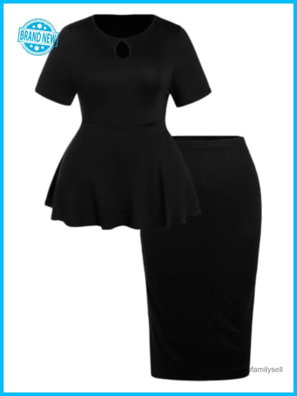 Women's Plus Size Peplum Top and Plaid Bodycon Midi Skirt Work Set